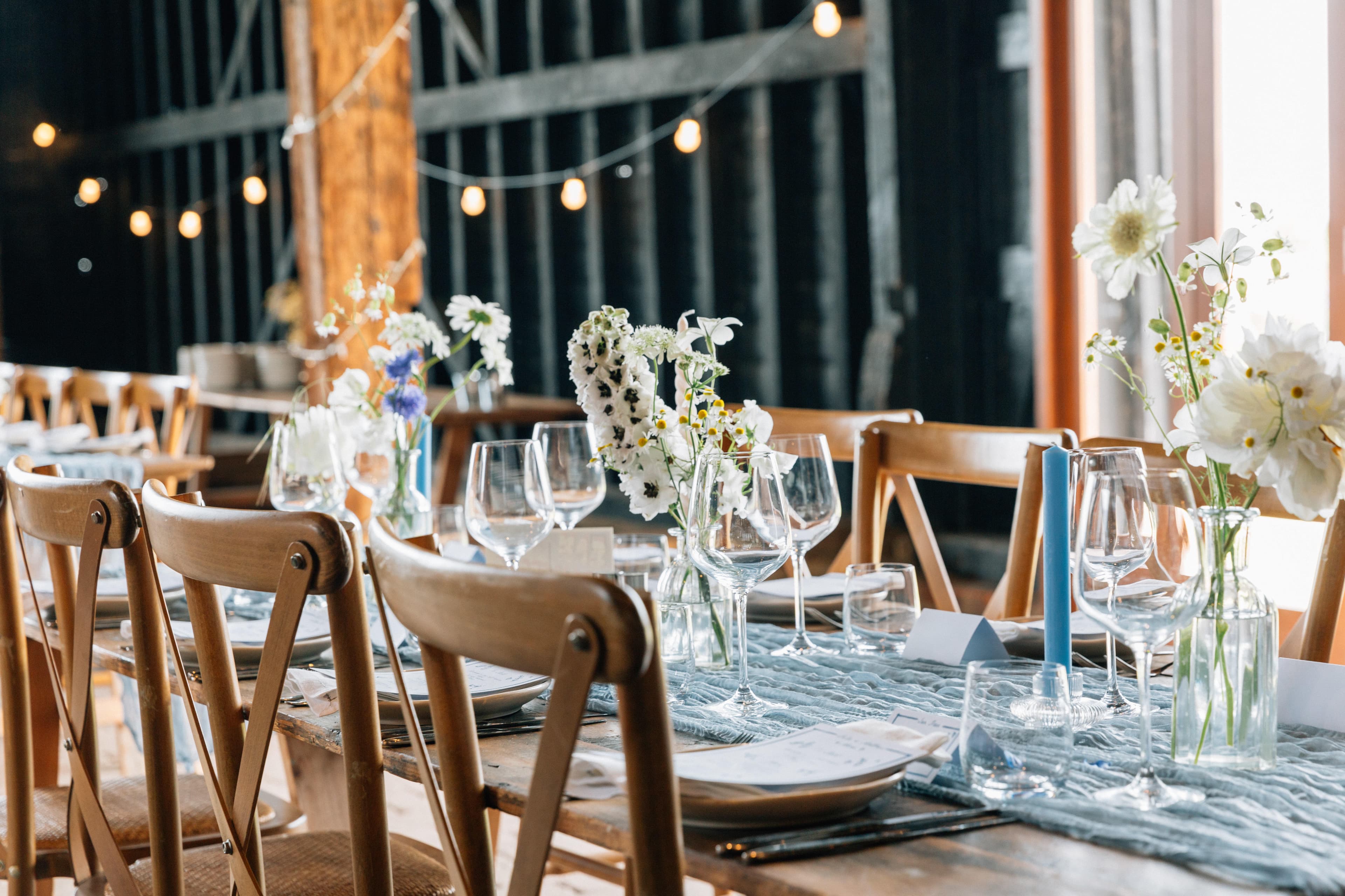 Flowers and tableware in Luxury wedding venue Kent