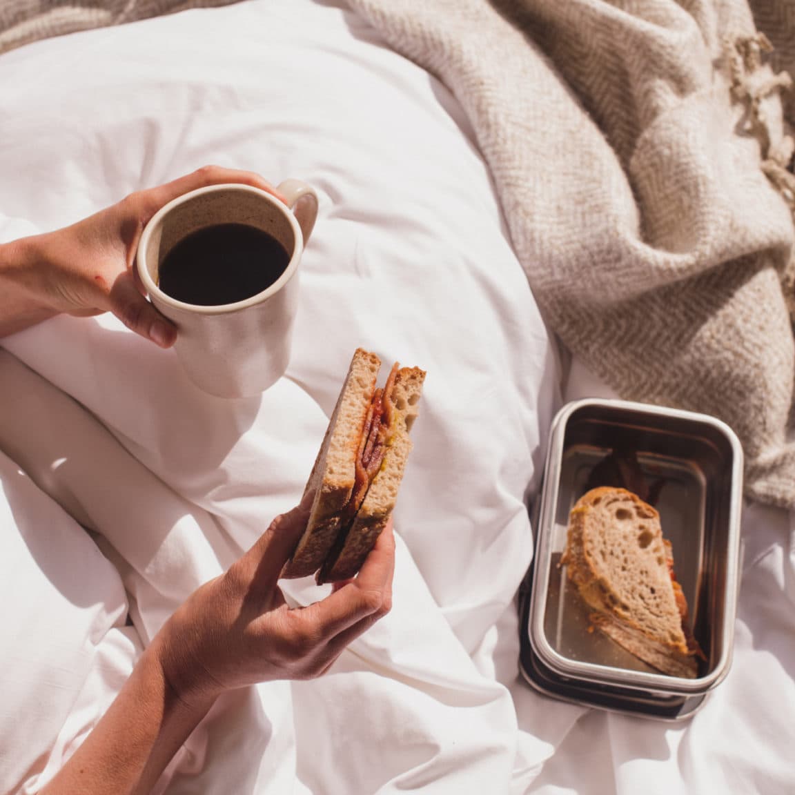 breakfast in bed glamping hut